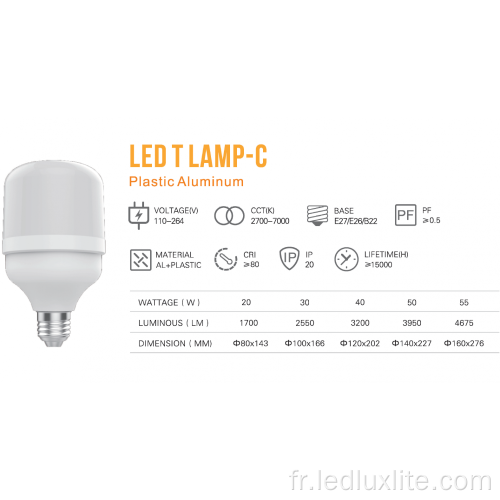 ampoule led en aluminium en plastique 40w